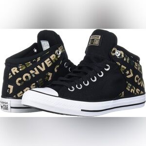 Converse camo print high top sneakers gold padded color and tongue black green